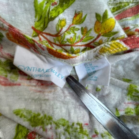 Cynthia Rowley Womens Linen Tropical Print Short Sleeve T-Shirt Medium Summer - Picture 3 of 7